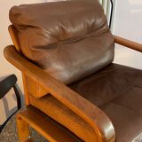 Armchair HS Denmark in leather and teak from the 60s