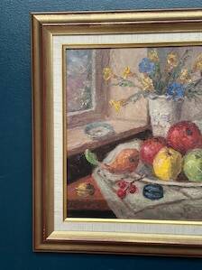 Original Swedish Oil on Canvas – 'Still Life with Vase and Fruits' by Christian Rhode – Signed – Vintage & Framed