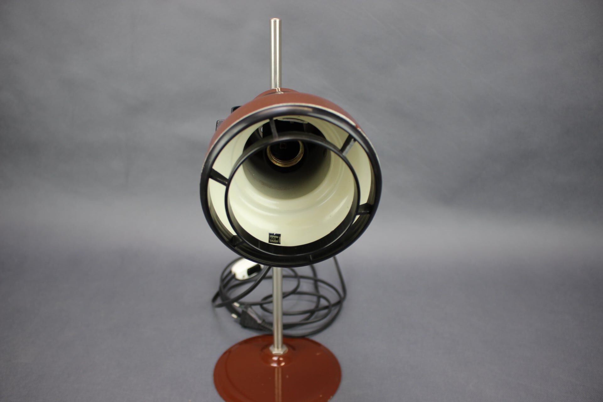 1970s Hungarian table lamp, "Space Age" style, in brown enamel.