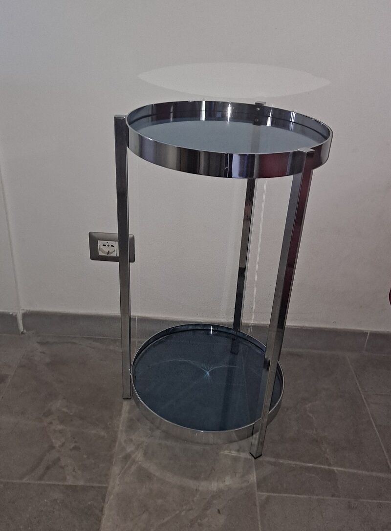 Italian Retro 70’s Chrome and Blue Glass Table