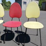 Series of 4 red and yellow vintage chairs