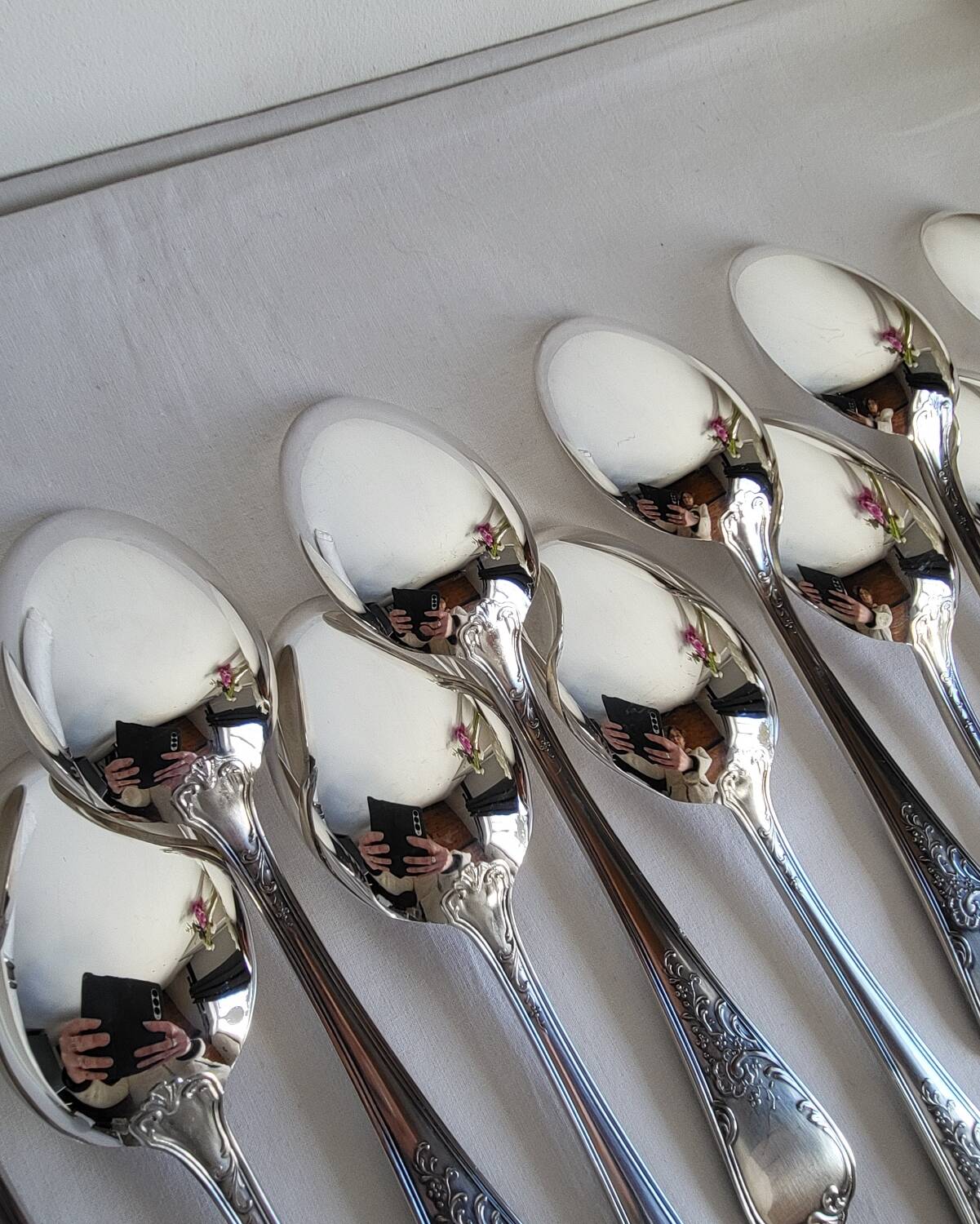 12 large silver-plated metal table spoons by Guildart