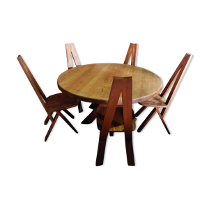 Ensemble table et chaises Pierre chapo en Orme massif