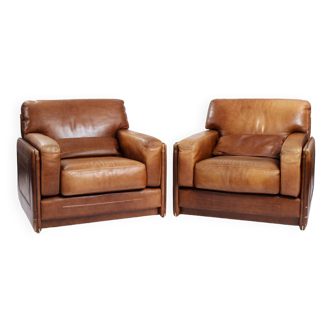 Vintage Buffalo leather lounge chairs, set of 2, 1970s