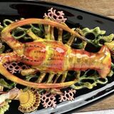 Large Vallauris slip dish 57x25 cm lobster fish