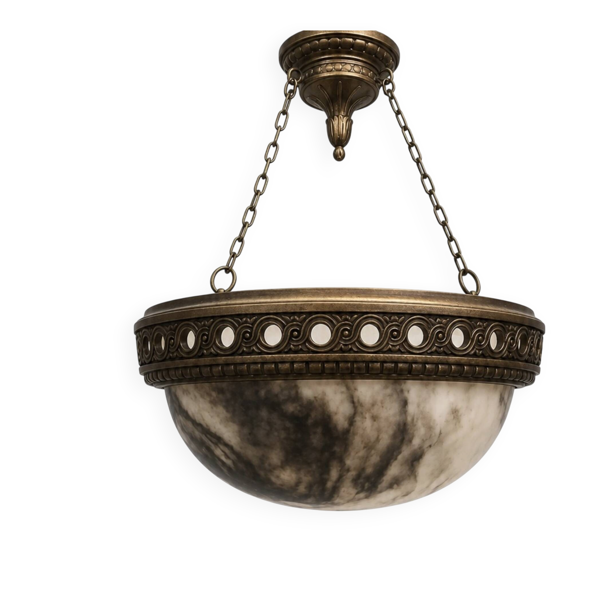 Alabaster dome chandelier – Art Deco style sculpted Ø 44cm