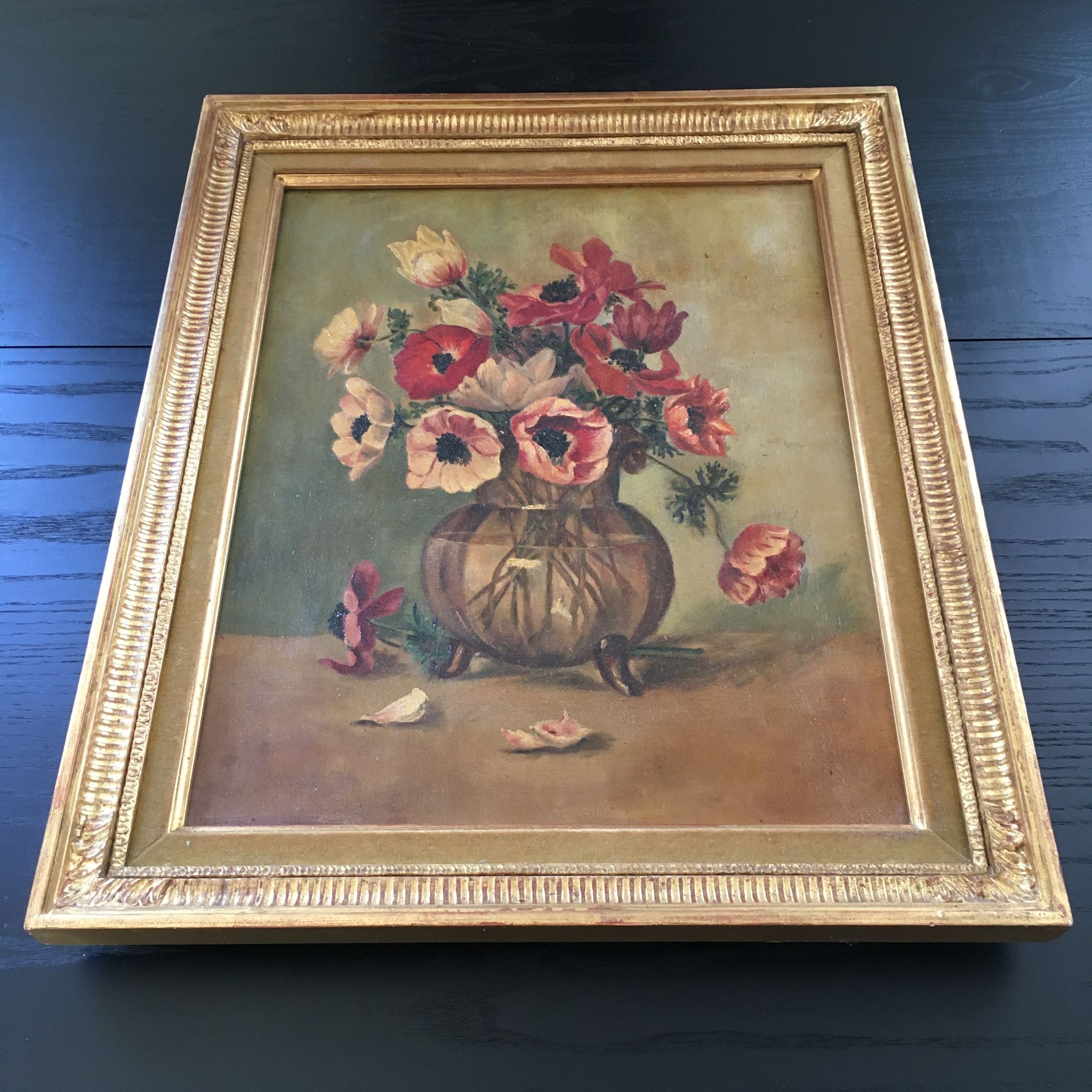 Tableau ancien bouquet d’anémones