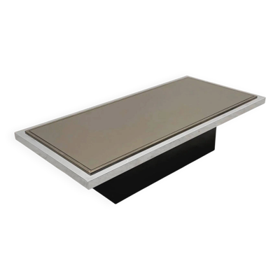 Table basse de Roger Vanhevel pour Belgo Chrome en formica, chrome, miroir et laiton, Belgique 1970
