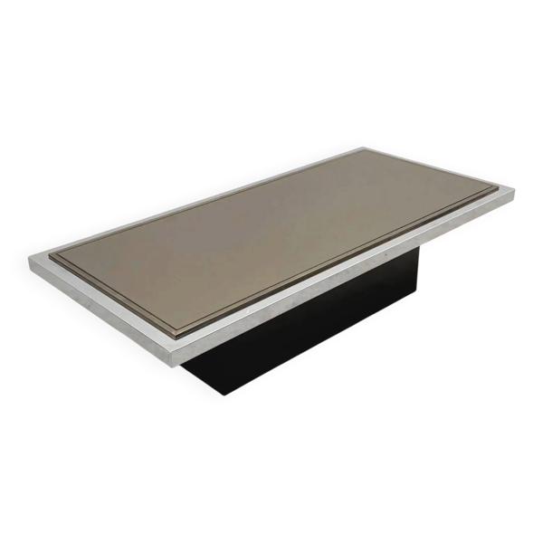 Table basse de Roger Vanhevel pour Belgo Chrome en formica, chrome, miroir et laiton, Belgique 1970