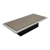 Coffee table by Roger Vanhevel for Belgo Chrome in formica, chrome, mirror, and brass, Belgium 1970.