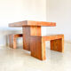 Set dining table plus 2 benches in solid teak wood, Italy 1970s