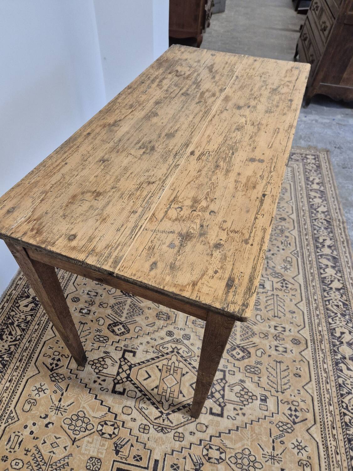 Rustic farmhouse table/desk in solid oak and antique fir 1950s