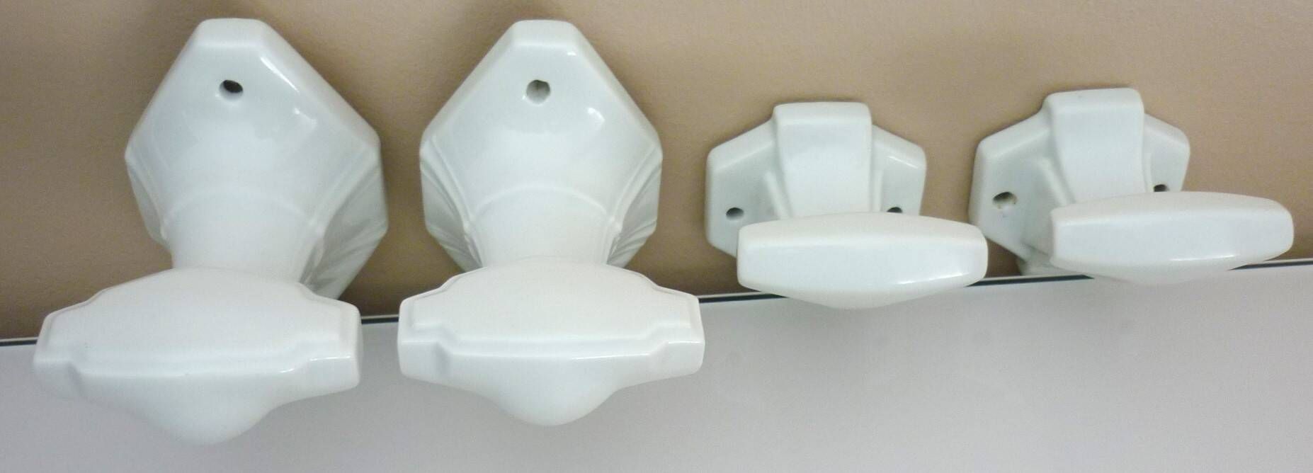 Set of 4 coat hooks, antique porcelain coat rack, art deco circa 1920