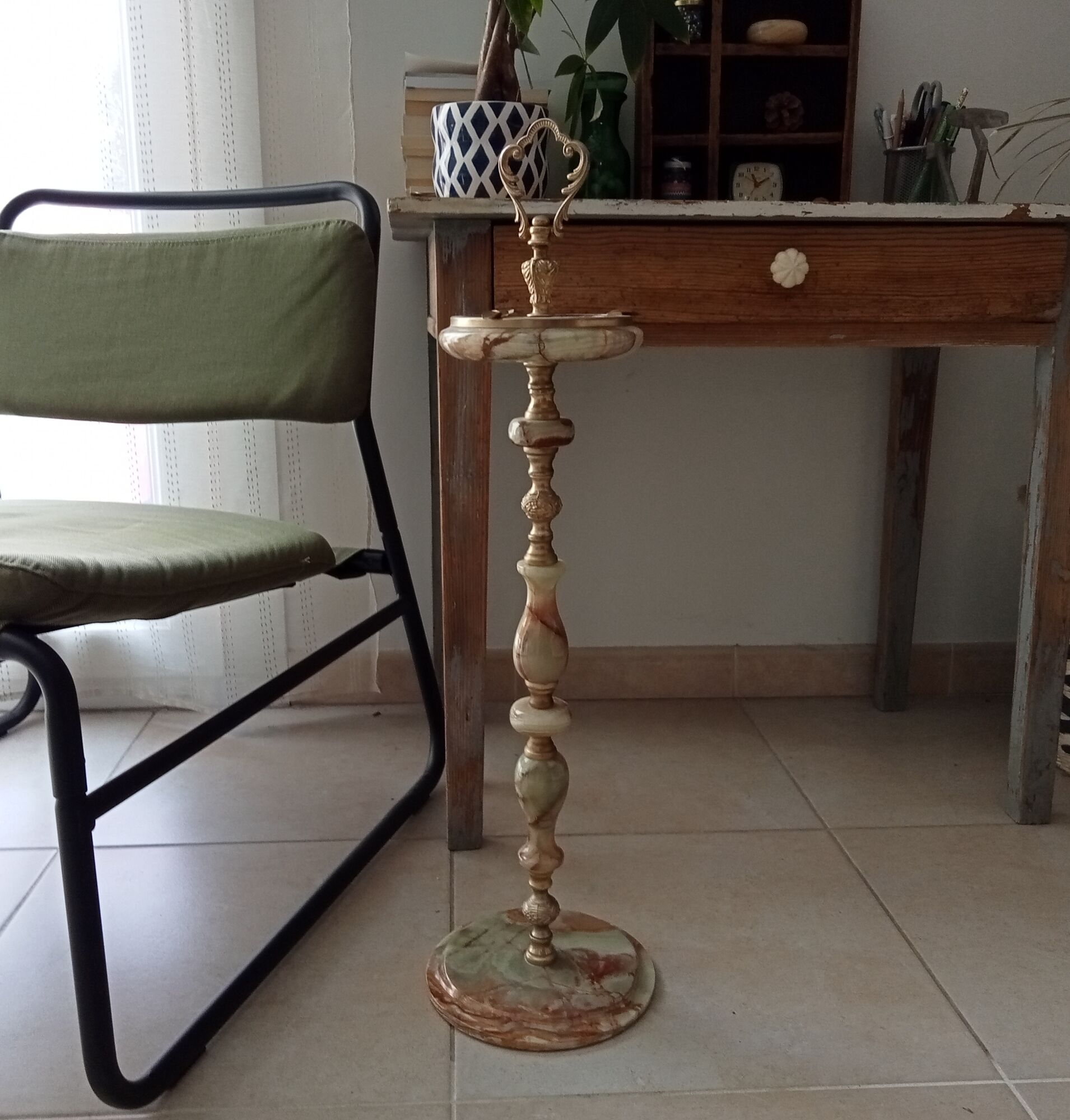 Vintage standing ashtray 50s onyx and brass