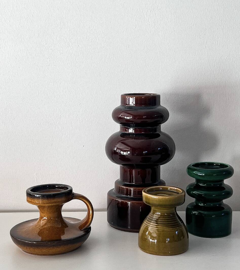 Vintage large 70's Steuler Ceramic Germany 288/25 Cari Zalloni Design Candle Holder dark brown