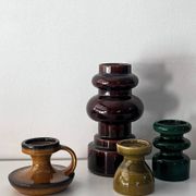 Vintage large 70's Steuler Ceramic Germany 288/25 Cari Zalloni Design Candle Holder dark brown