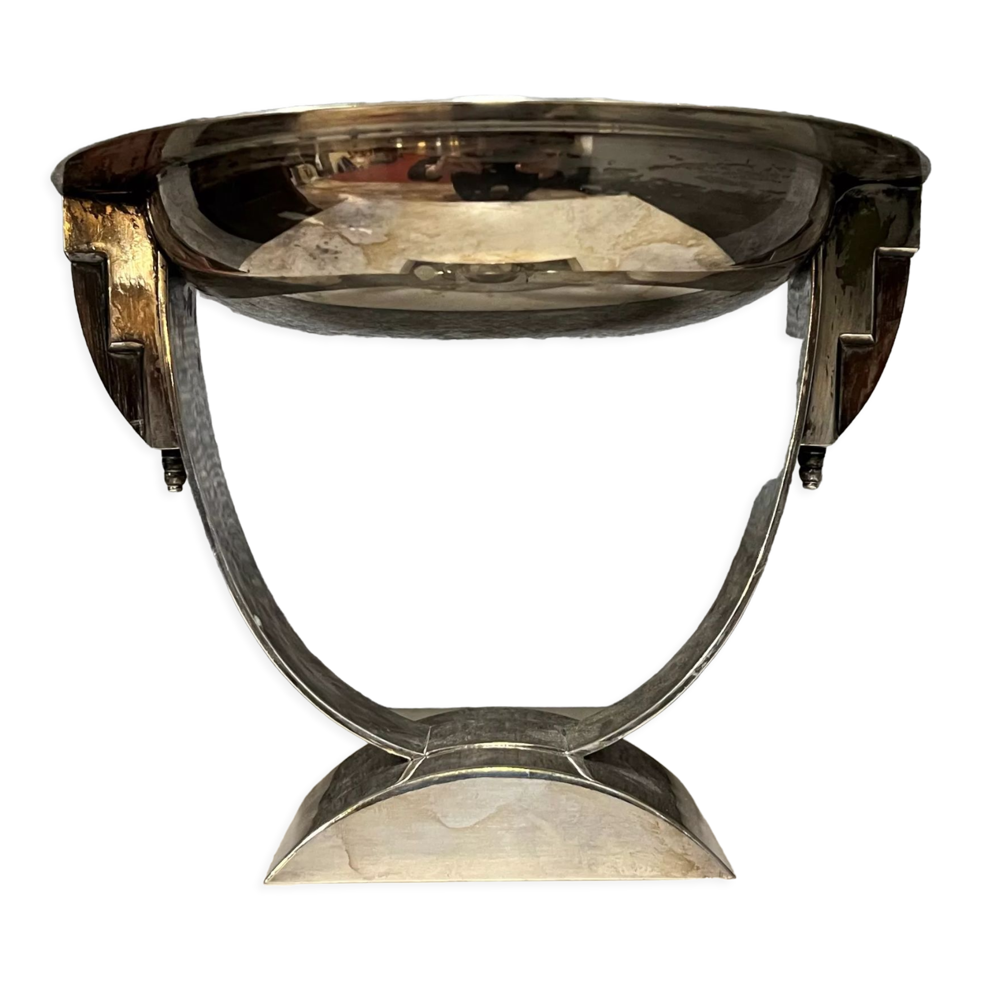 Atypical shaped centerpiece in silver and ebony metal Art Deco era