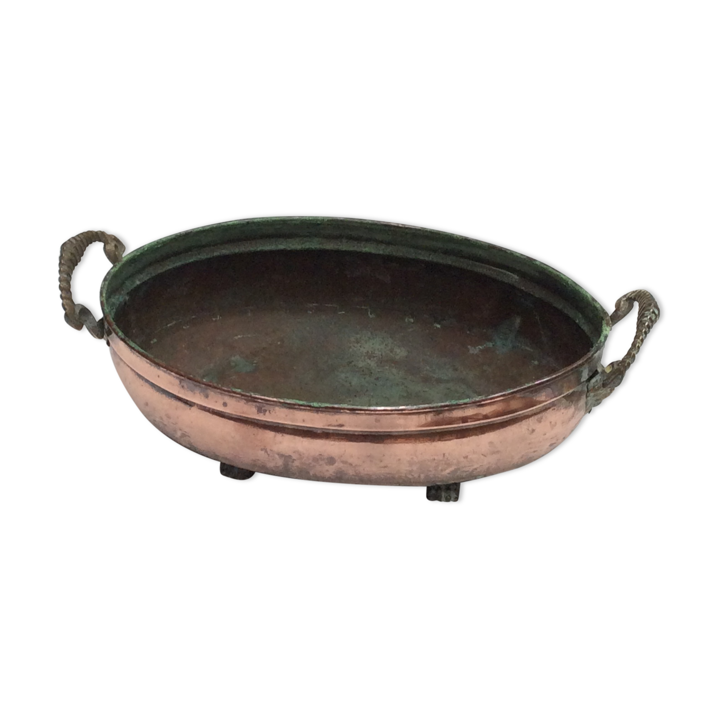 Oval copper planter on vintage feet
