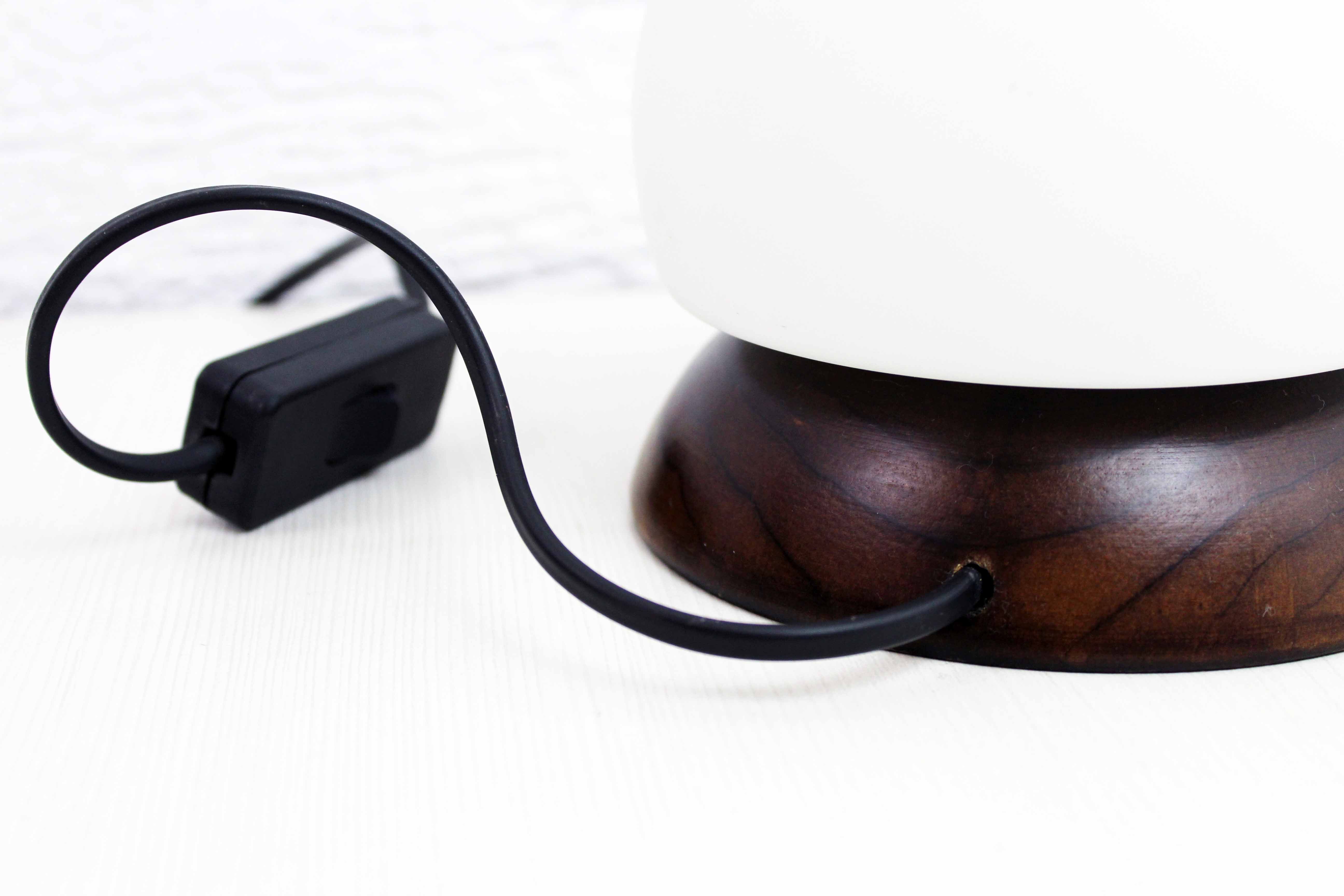 Mushroom lamp in wood and opaline glass