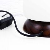 Mushroom lamp in wood and opaline glass