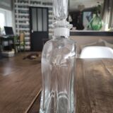 Vintage glass whiskey decanter curved hexagonal shape