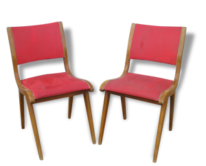 Paire de chaises bois - skai rouge