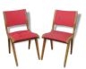 Pair of Scandinavian style red wood and leatherette chairs, 50s/60s