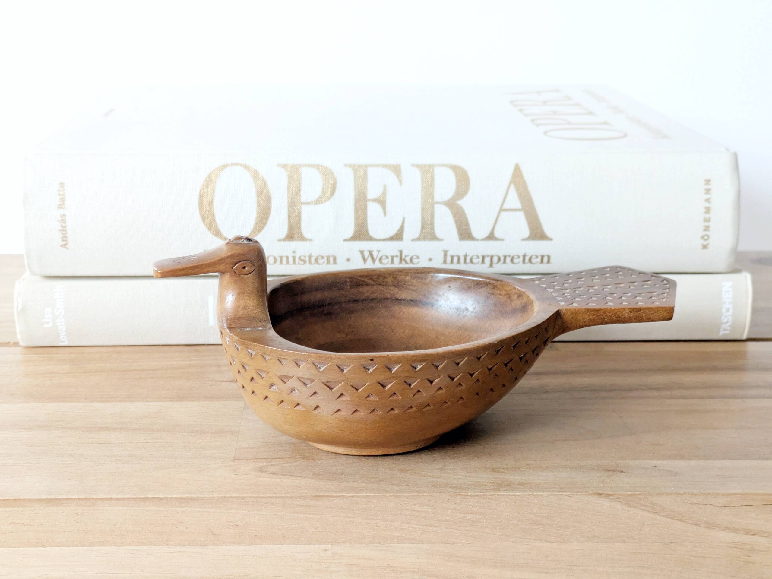 Hand-carved olive wood bowl, vintage Yugoslavian craftsmanship