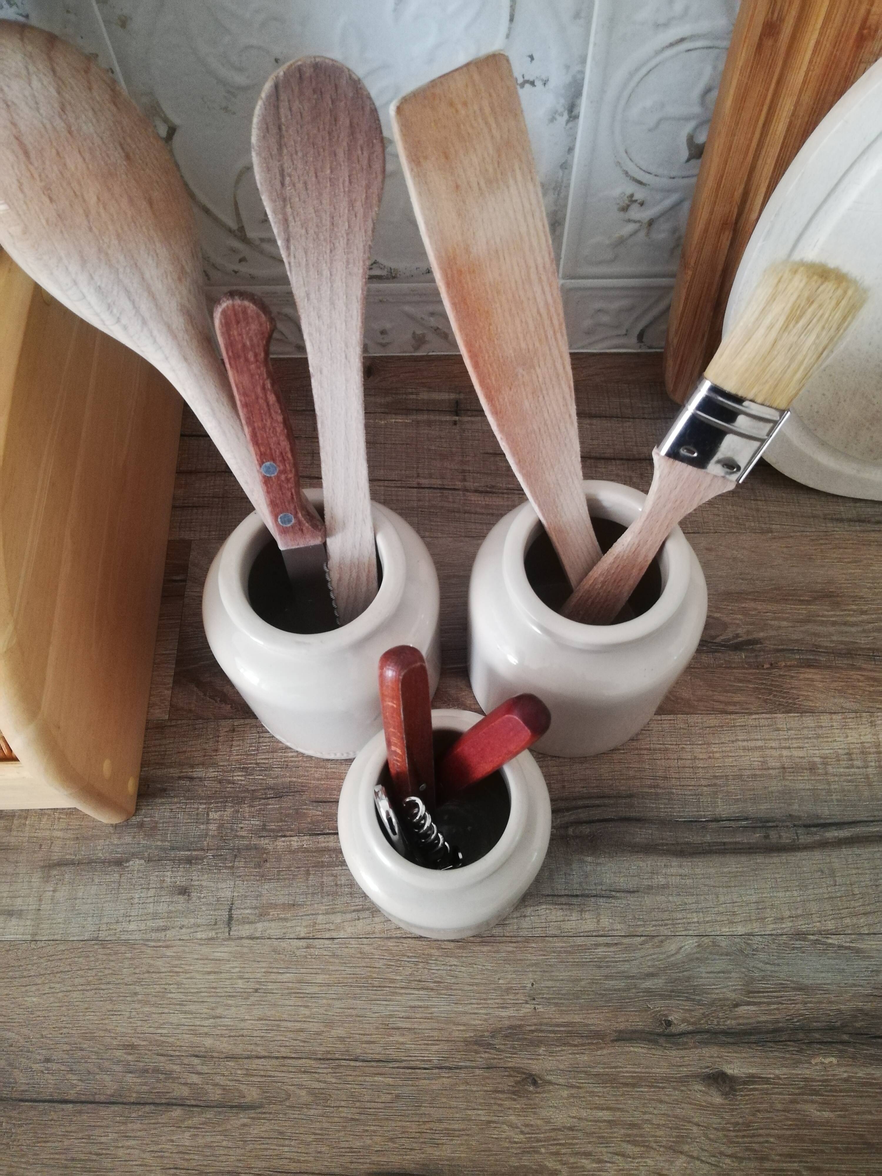 Set of 3 vintage 1950 pots in glazed stoneware