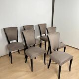 Art Deco Chairs in Black Lacquer & Grey Alcantara, France, 1930s, Set of 6
