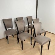 Art Deco Chairs in Black Lacquer & Grey Alcantara, France, 1930s, Set of 6