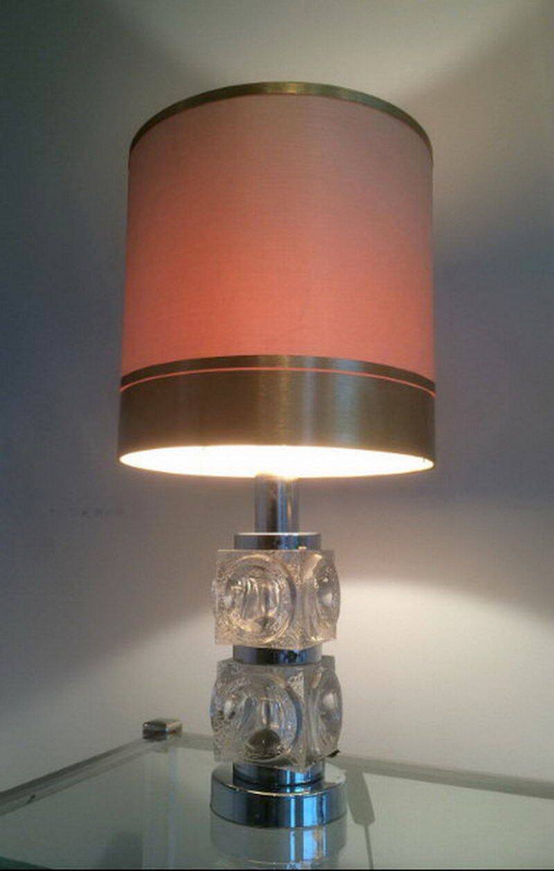 Pair of glass and chrome lamps. Circa 1970
