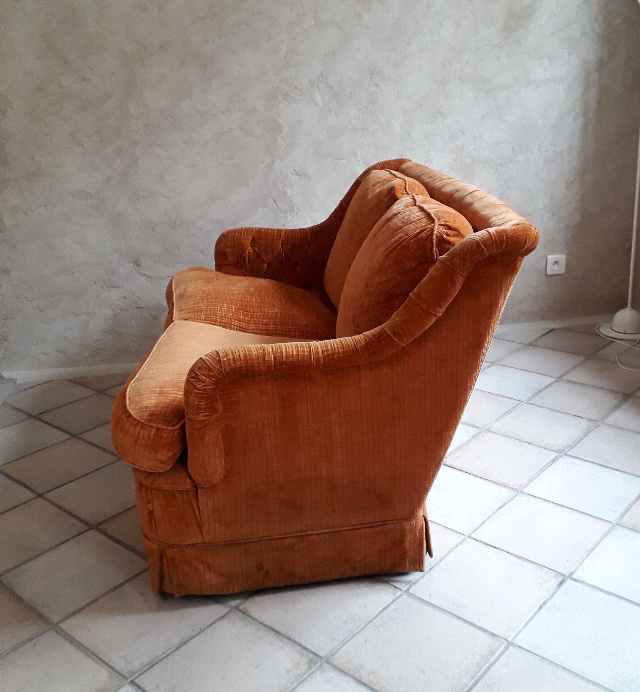Orange velvet two-seat sofa