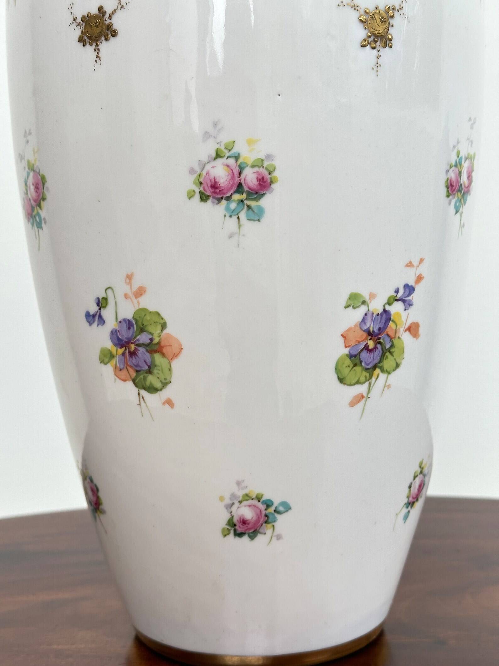 Very large limoges porcelain vase bernardaud white and iris gold