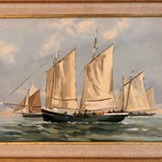 Old Oil Painting Marine Boat Signed Odile C Frigate