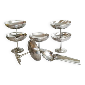 Coupes à glace ou sorbet, lot de 6 avec cuillères , en inox 18/10 ( ref14)