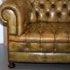 Canapé Chesterfield en cuir teint à la main, victorien rempli de crin de cheval