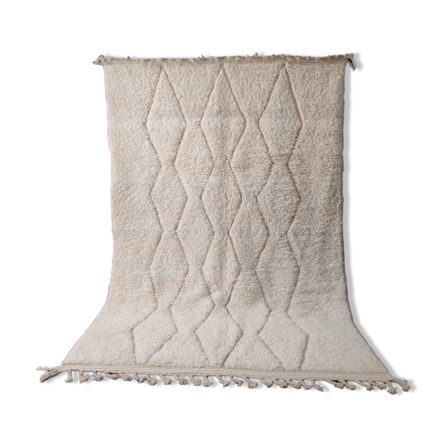 Authentic Beni Ouarain Rug, Ecru, Handmade in Soft Wool - 300x200cm