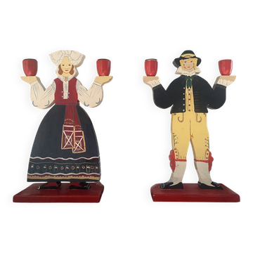 Pair of vintage wooden candlesticks