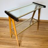Vintage console in wood, glass and gold metal