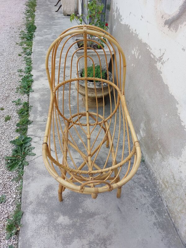 Berceau en rotin vintage 1950