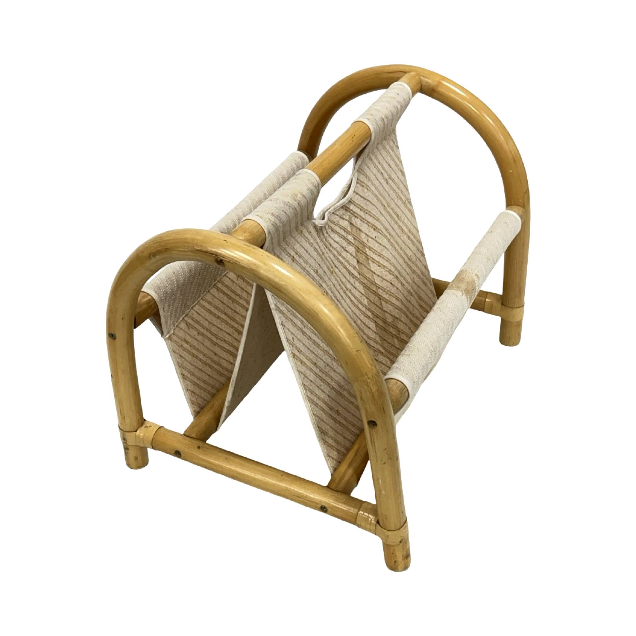 Vintage bamboo magazine rack – boho style / Mid-Century Modern, 1970s