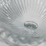 Blue pressed glass compote with pale aqua tint, 1910s Olivia Zabkowice Poland pedestal centerpiece