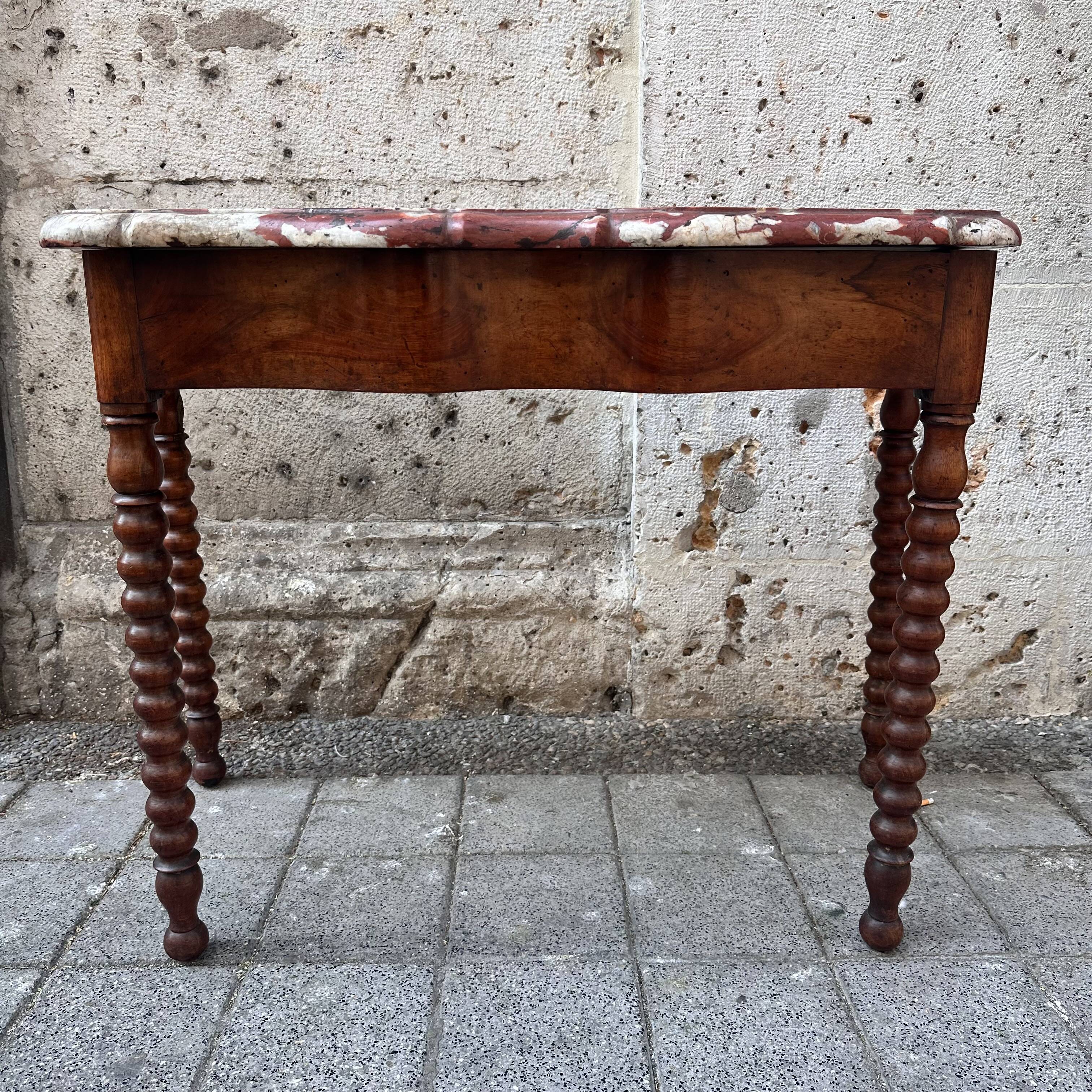 Console Louis XV, marble and walnut, 18th century - France