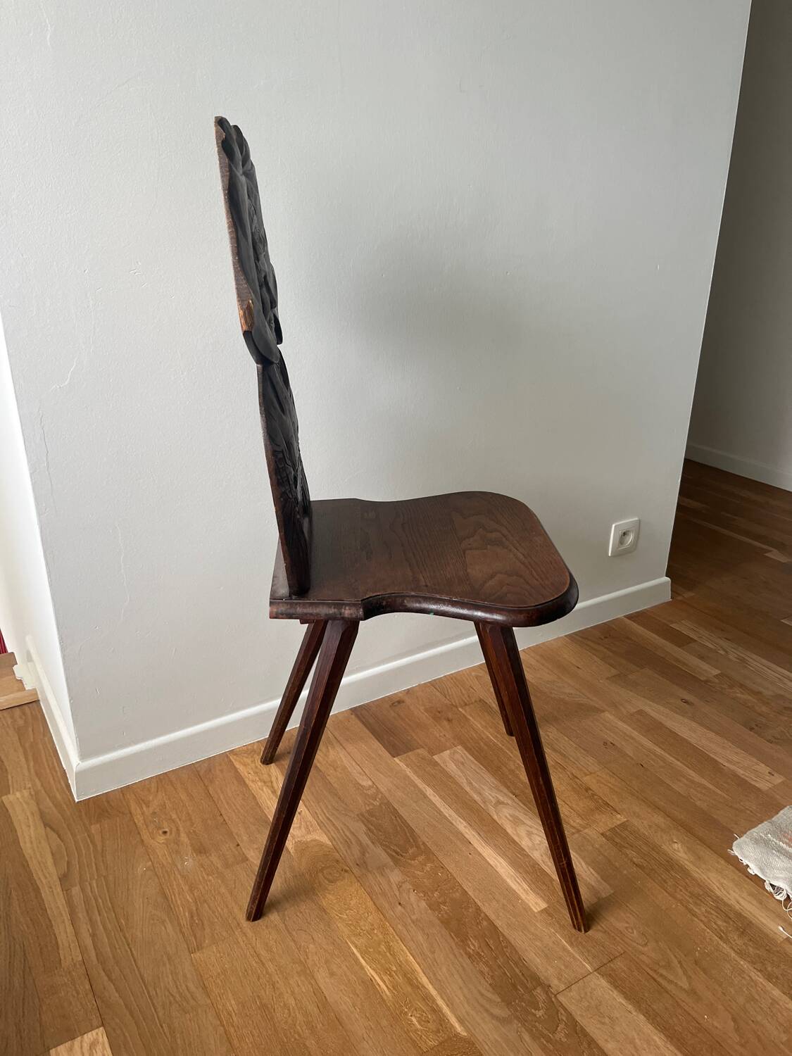 Old Alsatian carved wooden chair – traditional character backrest