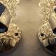 Pair of vintage Art Deco space age chrome and molded glass wall sconces