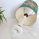 Marble and brass lamp, shade in flowery green fabric, 50s/60s