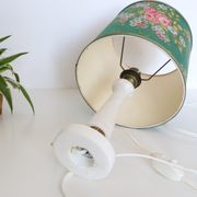 Marble and brass lamp, shade in flowery green fabric, 50s/60s