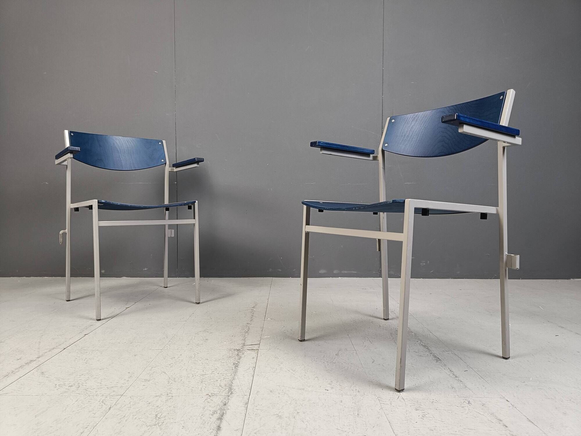 Minimalist Metal and Plywood Stackable Armchairs by Gijs Van Der Sluis, Set of 6