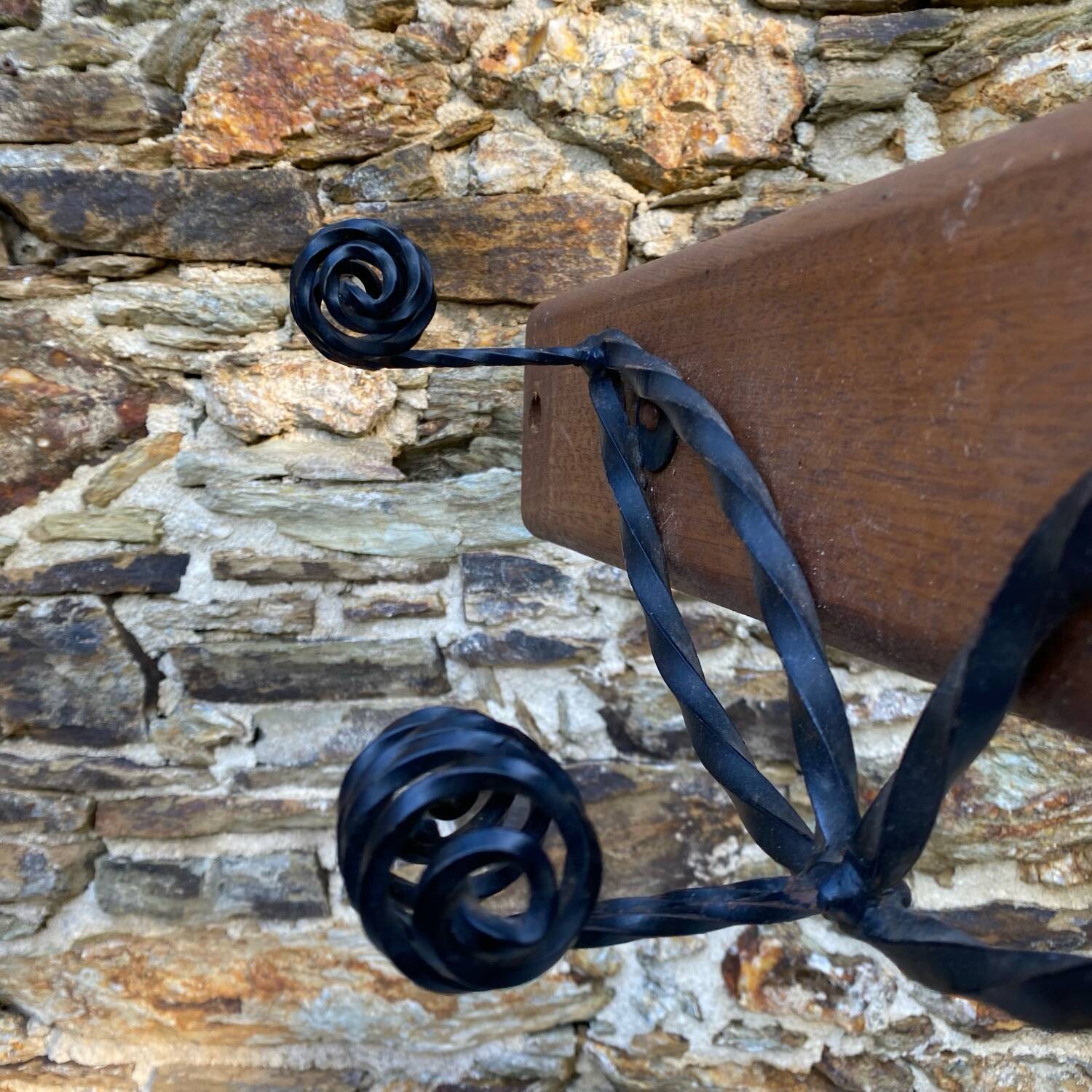 1950s metal and wood coat rack